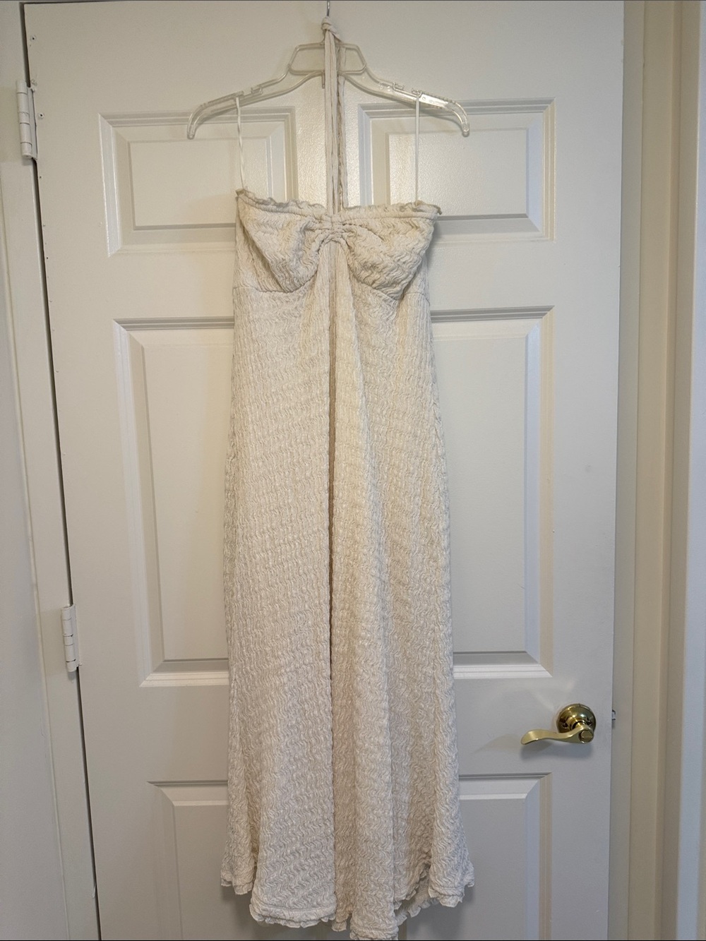 Free People Strapless Cream Textured Maxi Dress with Knot Bust